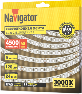 Лента СД Navigator NLS-2835WW120-9.6-IP65-24V R5 95308