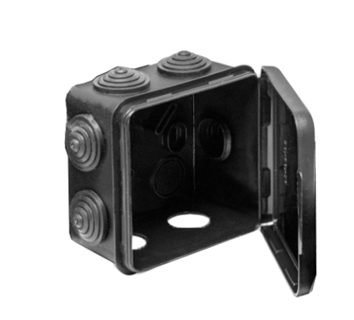 Коробка распр.герм.  80*80*50 IP65 Черный  RUVINIL  67040МЧ (с отк. крыш.)