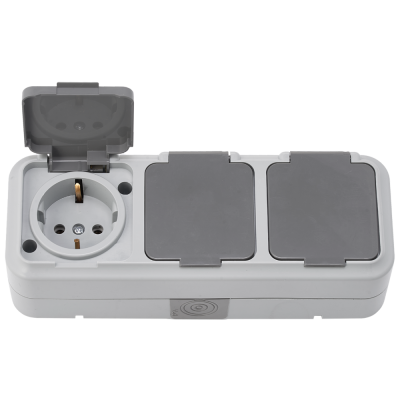 Розетка 3гн о/п з/к РА16-0132 (03)  ПРАЛЕСКА АКВА СЕРЫЙ IP54 (21)