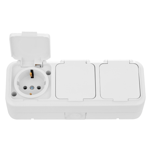 Розетка 3гн о/п з/к РА16-0132  ПРАЛЕСКА АКВА БЕЛЫЙ IP54 (21)