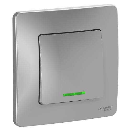 Выключатель 1кл Blanca с/п с Подсв. Алюминий 10А BLNVS010113 (6/60)