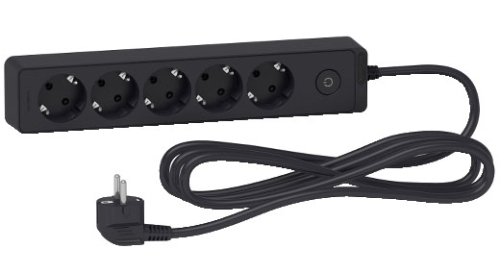 Удлинители Schneider  UNICA EXTEND 5 гн. з/к 3м с выкл. (черный)