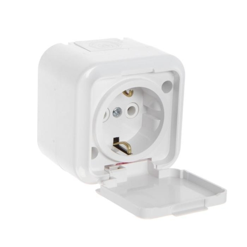 Розетка 1гн о/п з/к РА16-297  ПРАЛЕСКА АКВА БЕЛЫЙ IP54 (50)