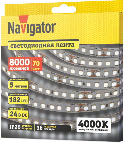 Лента СД Navigator NLS-2835W182-14-IP20-24V R5 95303
